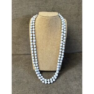 Vintage Mid Century LONG Molded Periwinkle  Glass Bead Necklace 52"
